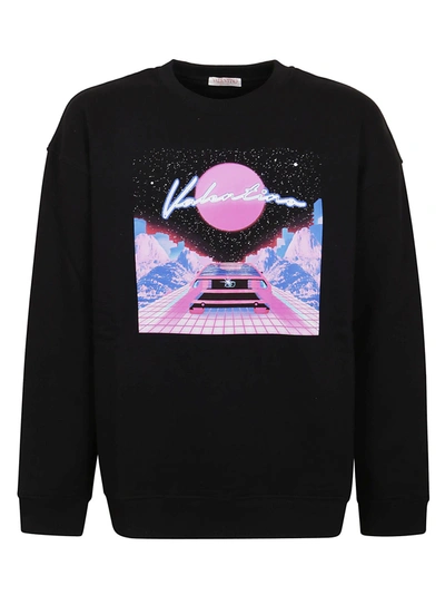 Valentino Graphic-print Crewneck Cotton-jersey Sweatshirt In Black