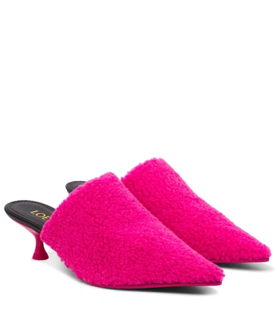 Loewe 50毫米绒面穆勒鞋 In Pink