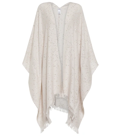 Brunello Cucinelli Sequined Cashmere And Silk Poncho In Oyster