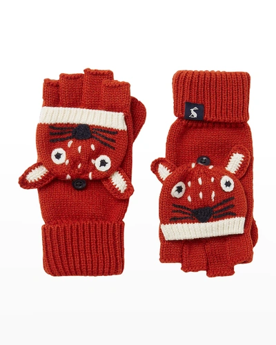 Joules Kids' Boy's Chummy Fox Fingerless Gloves In Red