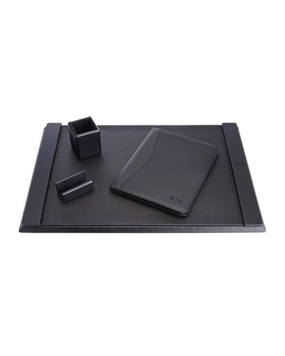 Royce New York Suede Lined Executive 4-piece Desk Accessory Set In Black