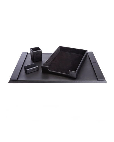 Royce New York Suede Lined Executive 4-piece Desk Accessory Set In Black