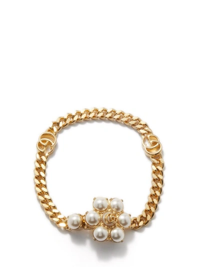 Gucci Gg Marmont Faux-pearl Bracelet In Gold