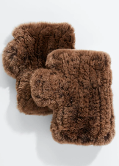 Surell Accessories Fingerless Fur Mittens In Brn Lt Brn Tip