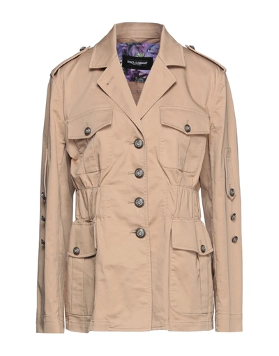 Dolce & Gabbana Beige Cotton Long Sleeve Collared Coat Jacket