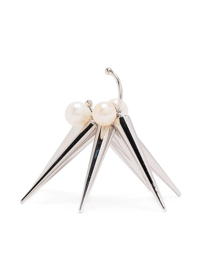 E.m. Spike Pearl Earrings In Silver