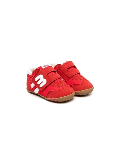 Miki House Babies' Logo-patch Touch-strap Trainers In Red