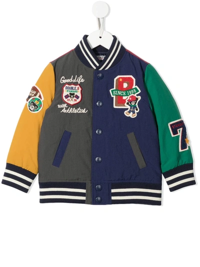 Miki House Kids' Logo-patch Colourblock Bomber Jacket In Grey