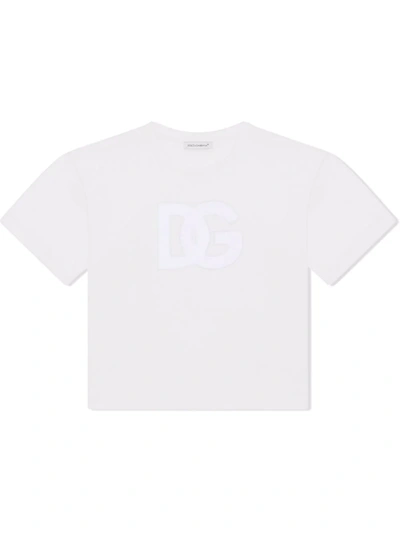 Dolce & Gabbana Kids' Dg-logo Openwork T-shirt In White