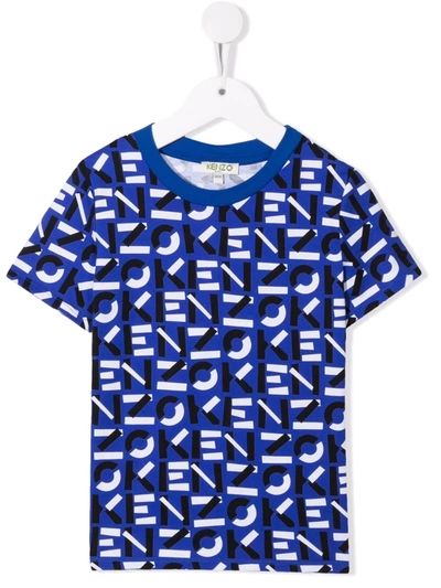 Kenzo Kids' Logo-print Short-sleeve T-shirt In Blue