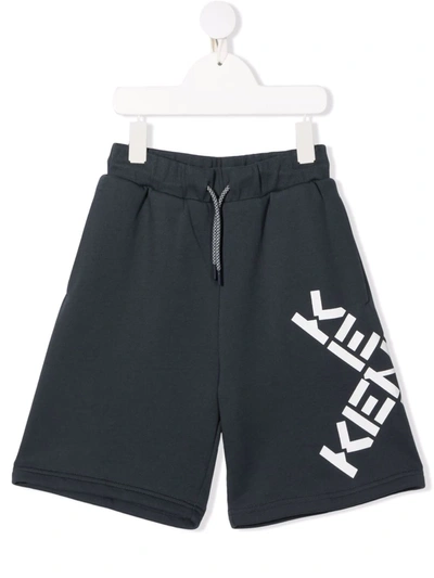 Kenzo Kids' Boy's Cross Logo Drawstring Jogger Shorts In Grey