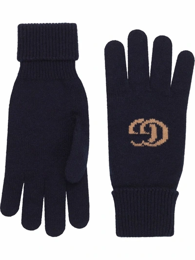 Gucci Logo-jacquard Cashmere-blend Gloves In Navy