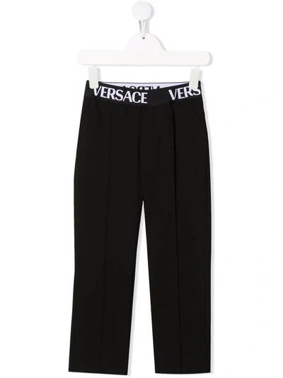 Versace Boys Teen Smart Black Logo Trousers In Blue