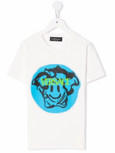 Versace Kids' Boy's Smiley Medusa Logo Tee In White