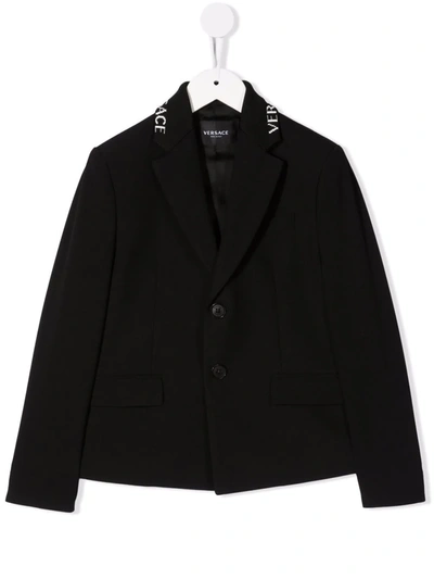 Versace Kids' Intarsia Collar Logo Blazer In Black