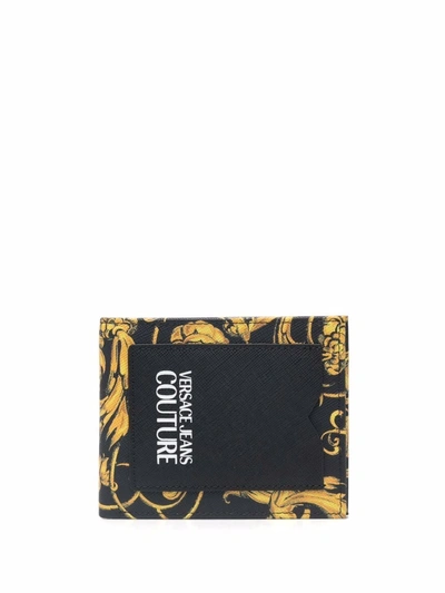 Versace Jeans Couture Barocco Print Folding Wallet In Black