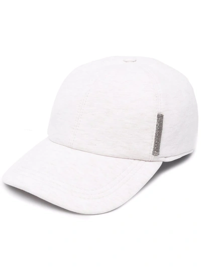 Brunello Cucinelli Felpa Baseball Hat W/ Monili Tab In Cem65 Oat
