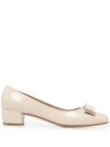 Ferragamo Bow-tie Shallow-mouthed High Heels In Neutrals