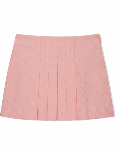 Gucci Kids' Gg-jacquard Pleated Skirt In Pink