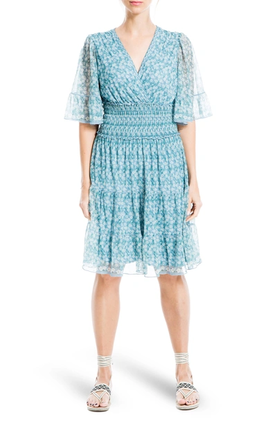 max studio denim dress Max Studio V-neck Flutter Sleeve Dress In Denim Daisy Vine