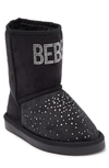 Bebe Kids' Rhinestone Logo Faux Fur Lined Pull-on Boot In Black