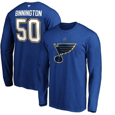 Fanatics Men's Jordan Binnington Blue St. Louis Blues Authentic Stack Name And Number Long Sleeve T-shirt