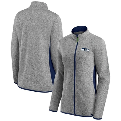 Fanatics Women's Heather Gray, College Navy Seattle Seahawks Block Party Primary Logo Full-zip Jacket