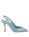 Dolce & Gabbana Rhinestone Decorated Pointed-toe Leather Shoes In Sky Blue