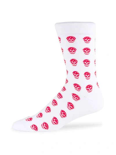 Alexander Mcqueen Skull Logo Crew Socks In Ivory Red