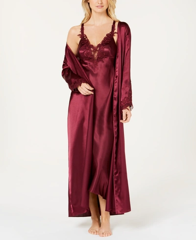 Flora By Flora Nikrooz Stella Satin Venise Trim Lingerie Nightgown In Bordeaux