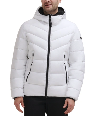 CALVIN KLEIN MEN'S CHEVRON STRETCH JACKET WITH SHERPA LINED HOOD