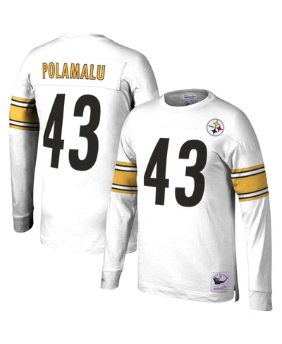 Mitchell & Ness Men's Troy Polamalu White Pittsburgh Steelers 2007 Retired Player Name And Number Long Sleeve T-shir