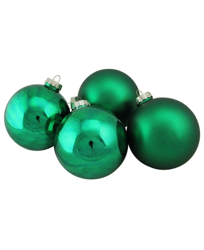 Northlight 4-piece Shiny And Matte Turquoise Blue Glass Ball Christmas Ornament Set 4" 100mm In Green