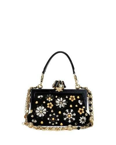 Dolce & Gabbana Vanda Small Jeweled Top-handle Evening Bag, Black