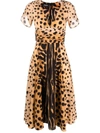 Dsquared2 Graffiti Animal-print Flared Midi Dress In Brown