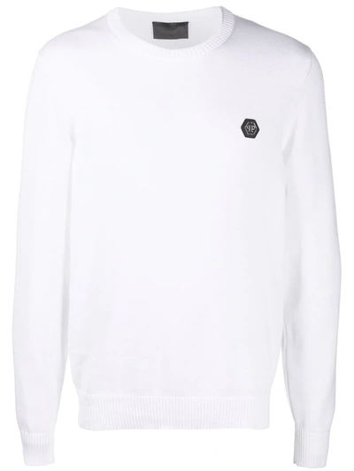 Philipp Plein Logo Embroidered Long-sleeve Top In White