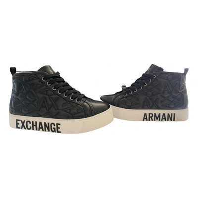 Pre-owned Emporio Armani Leather Trainers In Black