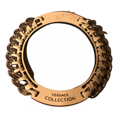 Pre-owned Versace Leather Bracelet In Silver