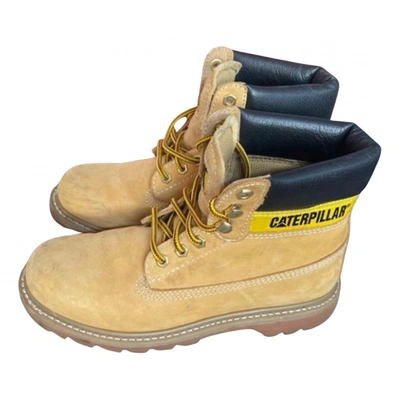 Pre-owned Caterpillar Leather Ankle Boots In Beige