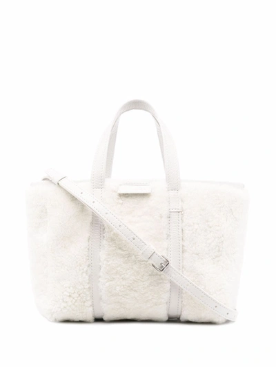 Balenciaga Small Barbes East-west Shearling Shopper Tote Bag In Weiss
