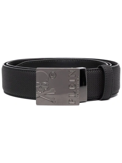 Philipp Plein Logo-plaque Leather Belt In Schwarz