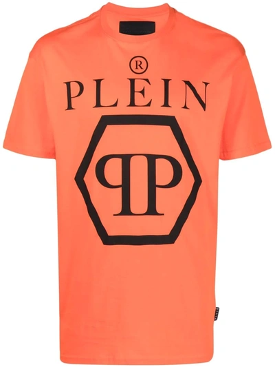 Philipp Plein Hexagon Logo-print T-shirt In Orange