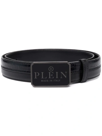 Philipp Plein Logo-plaque Leather Belt In Schwarz