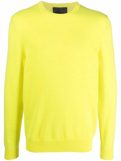 Philipp Plein Skull Pointelle-knit Cashmere Jumper In Gelb