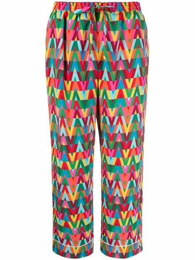 Valentino Optical V Trouser In Red,green,yellow,pink