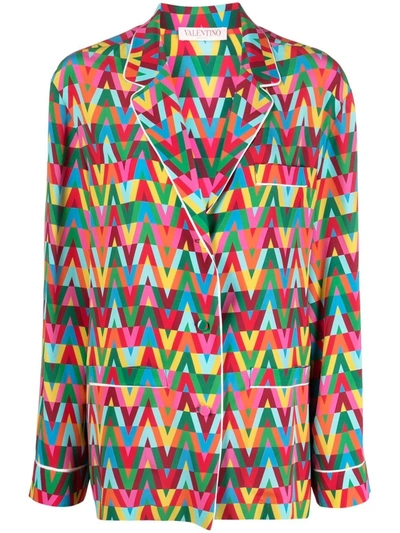 Valentino V Print Silk Crepe De Chine Shirt In Multi-colored