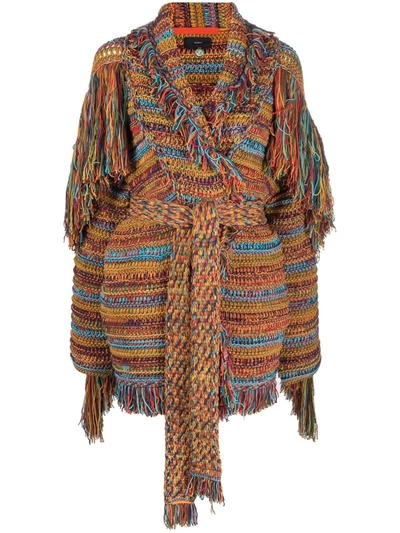 Alanui Under A Palm Tree Fringed Cotton-blend Cardigan In Orange,green,brown,red