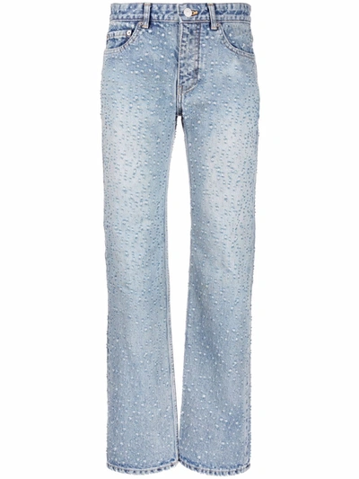 Balenciaga Distressed Holes Straight-leg Ankle Jeans In Blue