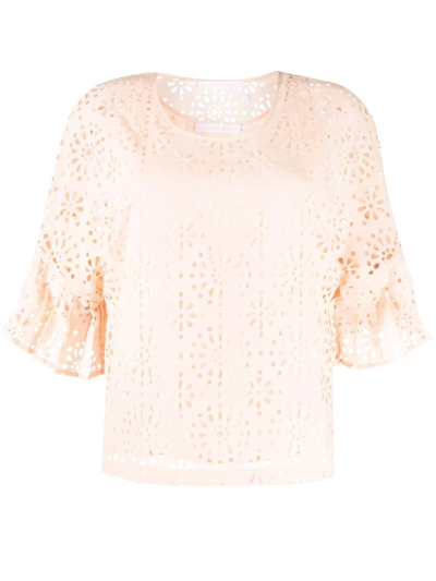 See By Chloé Perforated Florals Blouse In Nude