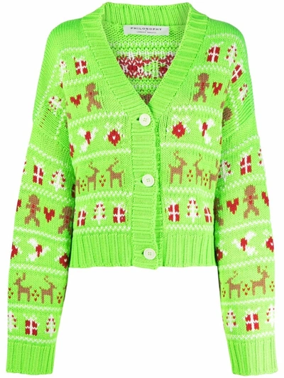 Philosophy Di Lorenzo Serafini Fairisle-knit Oversized Cardigan In Green